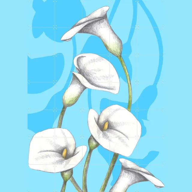 IXXI Calla Lily, Cecilia Battaini - 100 x 140 cm - Grote wanddecoratie en posters - Illustraties, Digitale Kunst, Grafisch Ontwerp, Eetkamer Blauw / Wit
