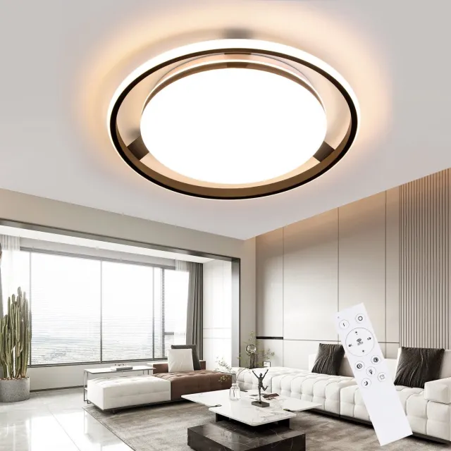 NETTLIFE Plafondlamp LED - Zwart - rond - Metaal - 42W - Dimbaar - met Afstandsbediening - Moderne Plafondverlichting - voor Woonkamer | Slaapkamer | Studeerkamer - 44cm