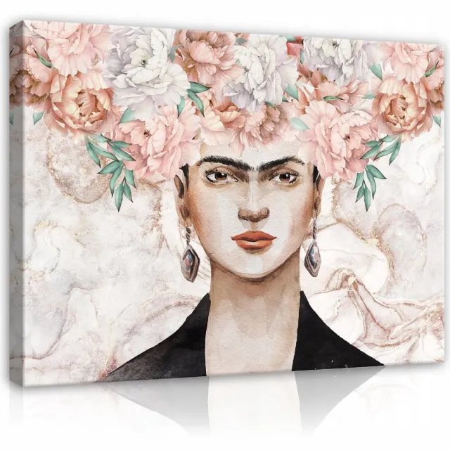 WALLARENA Canvas schilderij - 100x70 cm - Frida Kahlo met bloemen multikleurig