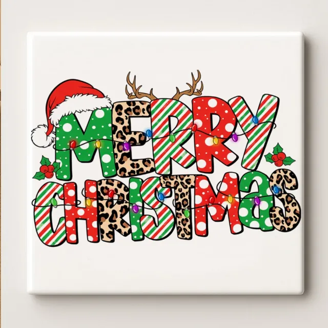 Nevolis Merry Christmas Keramische Tegel – Kleurrijke Feestelijke Kerst Typografie Wanddecoratie – Kerst Woondecoratie – 15 × 15 cm Multi Color