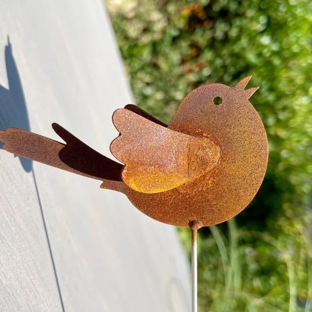 Ibenzoa 3 stuks roestkleurige tuinpalen, vogeltuindecoratie tuinpalen roestkleurige palen metalen vogels boompalen roestdecoratie voor buiten (vogels) bruin