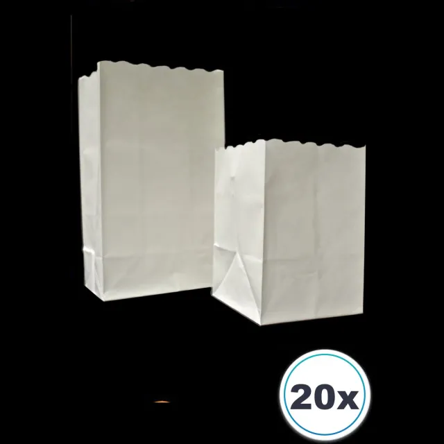 Volanterna 10 Kleine + 10 Grote Blanco Candle Bags – Papieren Lichtzakken – Windlichten – Kaarsenhouders – Brandvertragend Papier – Voor Binnen & Buiten – Neutraal & Veelzijdig – Candlebag wit