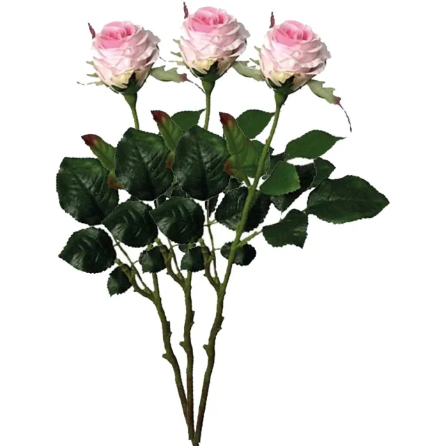 Mica Decorations Kunstbloem roos Elena - 3x - roze - 48 cm - kunststof steel - bloemen