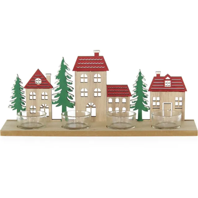 Goldbach Geschenkartikel Houten straat met huizen / waxine licht houders/ goldbach/ bruin