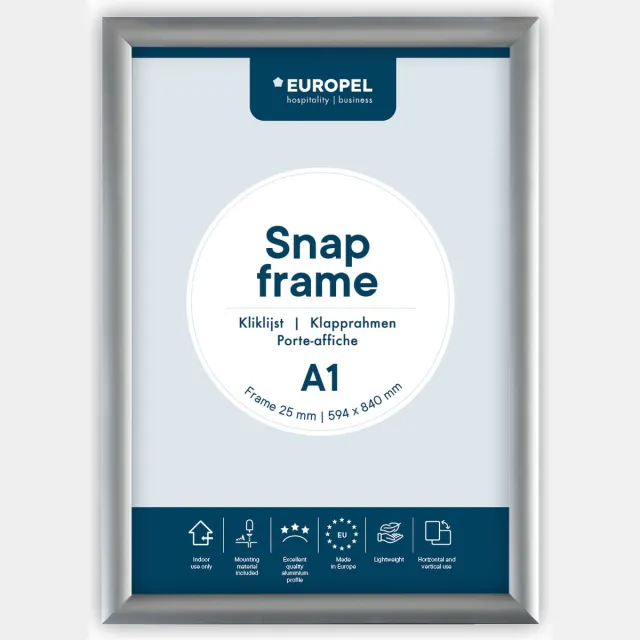 Europel Kliklijst – Posterlijst – A1 – 59,4 x 84 cm – 25mm – Aluminium – Zilver
