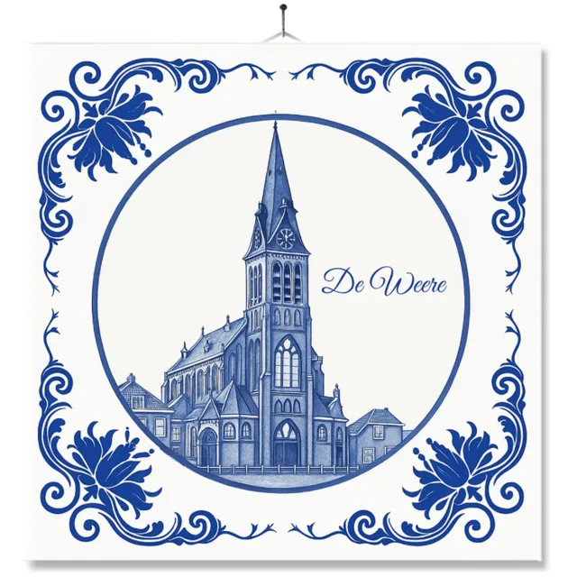 MC Living Tegel Met Opdruk | De Weere | Delft Blauw | Cadeau | Inclusief Geschenkdoos | Standaard | Ophangsysteem Multi-Color