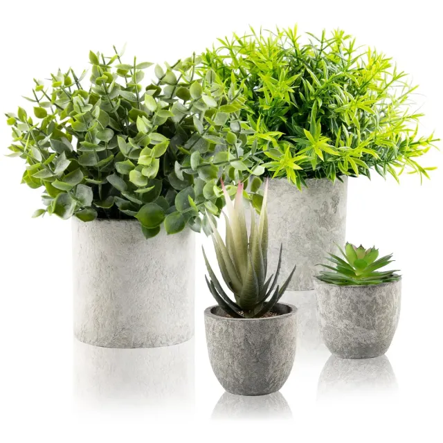 Ibenzoa Set van 4 Realistisch Uiterziende Kunstplanten voor Binnenhuisdecoratie en Kantoorinrichting kleur