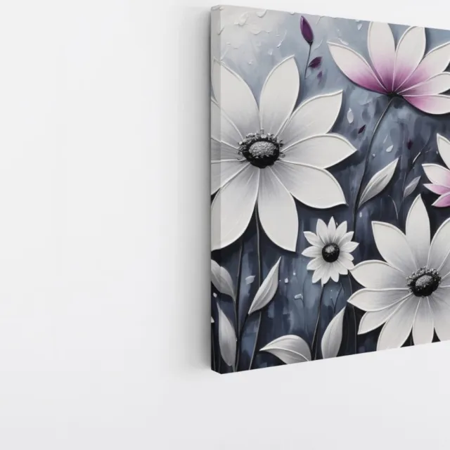 Saammp Canvas Schilderij - grijs - paarse - Bloemen - Abstract - 20x20 - Foto op canvas - Wanddecoratie - Muurdecoratie Woonkamer - Kantoor Decoratie Multicolor