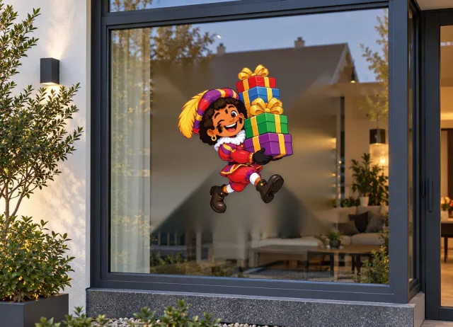 De Stickerman Sinterklaas Raamsticker 75cm Breed Herbruikbaar Weerbestendig (V9) Multi