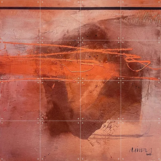 IXXI New Orientation, SüessART - 80 x 80 cm - Grote wanddecoratie en posters - Abstract, Kwaststreken, Studeerkamer, Woonkamer Bruin / Oranje