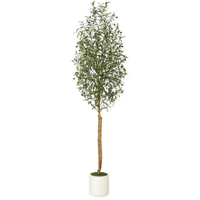 Triumpunpre 210cm Levensechte Kunst olijfboom - Kunstmatige olijfboom met echte houten stam en wit pot - Onderhoudsvrije decoratie voor woonkamer, hal en kantoor Groen
