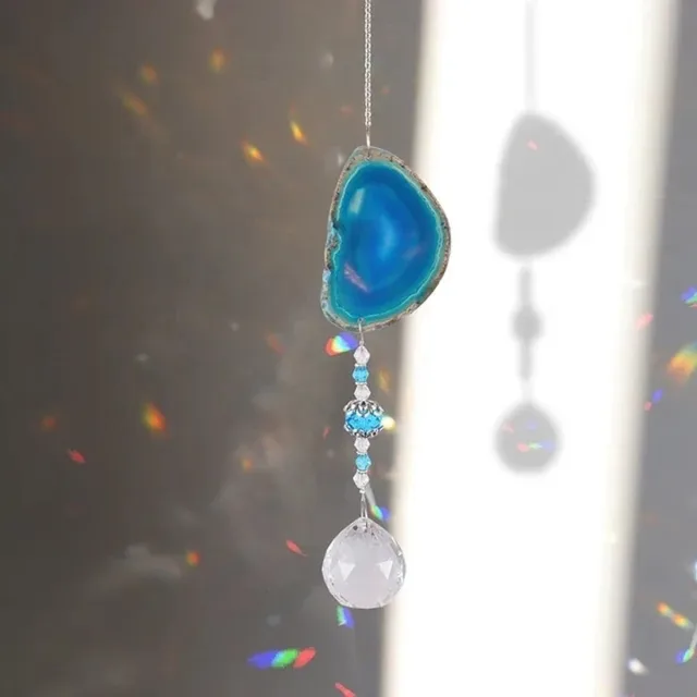 Wondersathome Suncatcher Gemstone Agate Stone Blue - Blauw - Kristal Zonnevanger - Raamdecoratie - Agaat - Edelsteen - Spiritueel - Boho - Bohemian