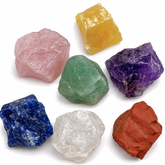 Winkrs 7 Chakra Stenen Set – Ruwe Edelstenen – Rozenkwarts, Amethist, Bergkristal en Meer – Meditatie en Decoratie 7 Ruwe stenen