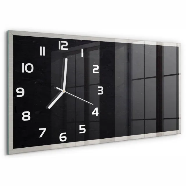 TULUP Wandklok - Prikbord Klok Glas Met Opdruk - 60x30 cm - Zwart Moderne Wandklok Glas - Witte handen - Rechthoekige Klok - Decoratieve Glazen Klok - Glazen Wandklok Design