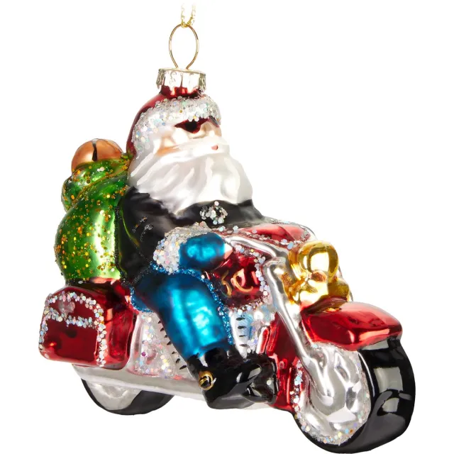 Brubaker Kerstman op motorfiets - Handgeschilderde Glazen Kerstbal - Handgeblazen Kerstversiering - Grappige Kersthanger - Kerstboom Decoratie - 10.5cm ‎Kerstman op motorfiets