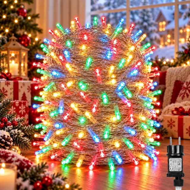 MUPOO Fairy Lights-LED Kerst Lichtsnoer Buiten IP44-Kerstverlichting Lichtslinger met Veilige 31V Laagspanning&Energiezuinig-8 Lichtstanden&Geheugen-Timer 6U/18U-Kerstboomverlichting voor Grote Tuin,Feest,Kerst-800 LED-100m-Multicolor-1 Stuk