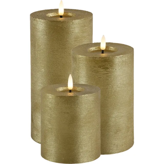 Countryfield LED kaars/stompkaars set - 3x st - goud - H10, H15 en H20 cm - timer - warm wit Goudkleurig