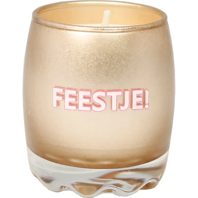 My Flame Lifestyle MY FLAME - mini sojakaarsje in shotglaasje - FEESTJE - Silky Tonka - 20 branduren - 5.5 x 6 cm beige