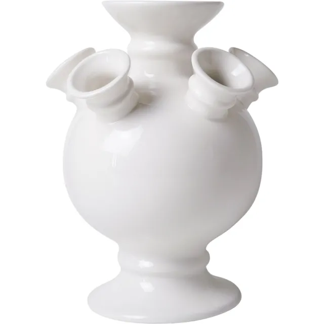 Heinen Delfts Blauw Tulpenvaas op voet - Wit - Keramiek - 22 cm