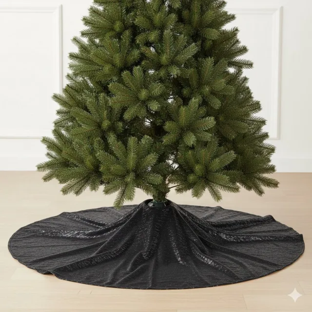 Anna's Collection Anna Collection kerstboomrok - kerstboom onder kleed - antraciet - D120 cm - glans - rond - afdek rok Zwart