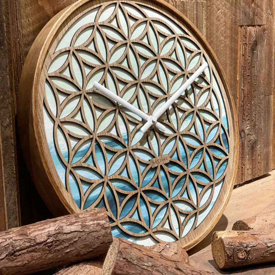 NeXtime Wandklok 40 cm - Geruisloos - Groen - Hout - "Concord", foto 5