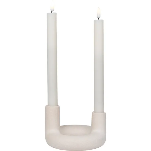 QUVIO Kandelaar voor 2 kaarsen – Beige Kaarsenhouder – Kandelaars voor lange kaarsen – Lange kaarsen – Kaarsenstandaard voor dinerkaarsen – Decoratieve accessoires – Japandi – Keramiek – Beige