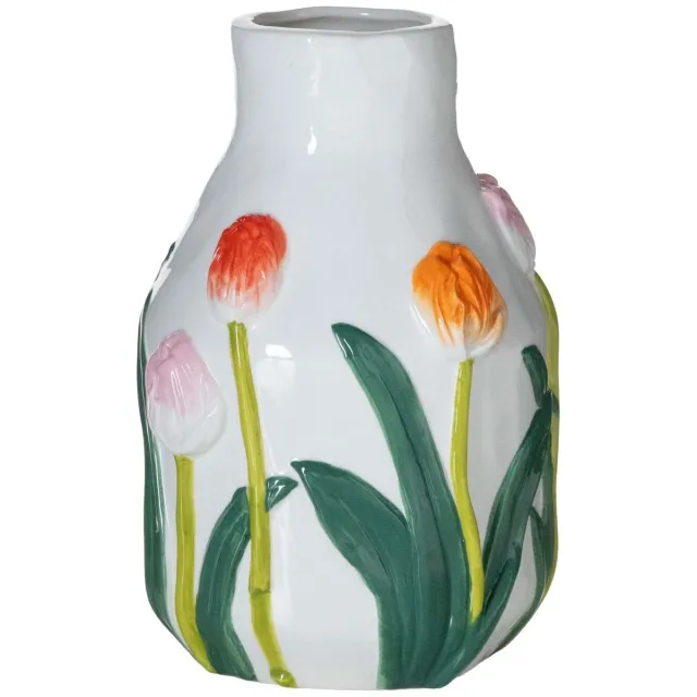 Ottosimon Vaas - Keramiek - Wit Multi - Hoogte 19,5 cm - Diameter 13 cm
