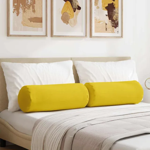 vidaXL Bolster Kussens 2 st Stof Lichtgeel Dia. 25 x 70 cm