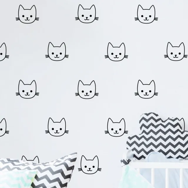 Ambiance Sticker Muurstickers - 60 kattenkoppen - transparante achtergrond - 110x110cm Multi color