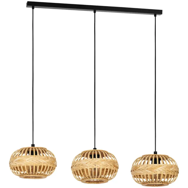 EGLO Amsfield 1 Hanglamp - E27 - 96 cm - Zwart|Hout Zwart;Lichtbruin;