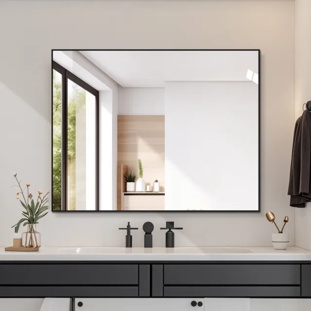 DESMIU Wandspiegel – 70x90 Cm – Horizontaal En Verticaal Monteerbaar – Aluminium – Zwart – Badkamer En Hal – Rechthoekig