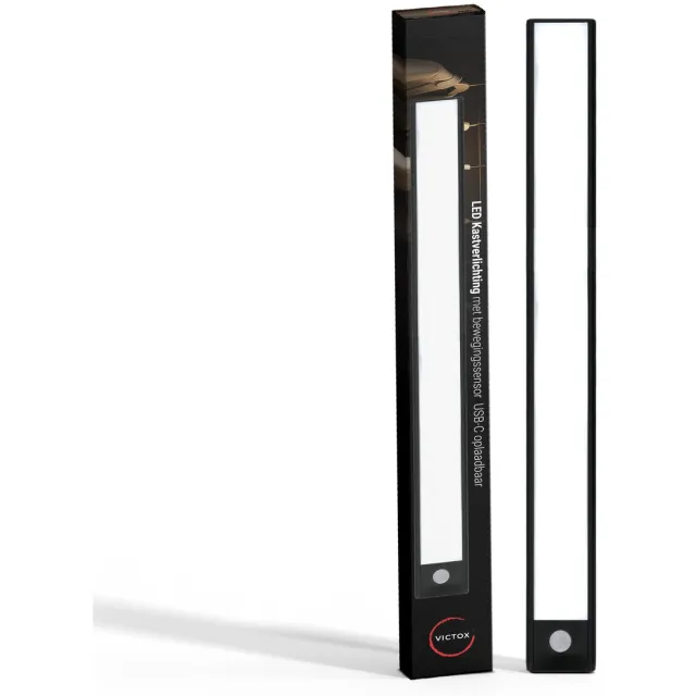 Victox LED Kastverlichting met bewegingssensor - 40 cm - USB-C Oplaadbaar - 3 Kleurtemperaturen - Magnetisch - Draadloos - Zwart Zwart 40cm