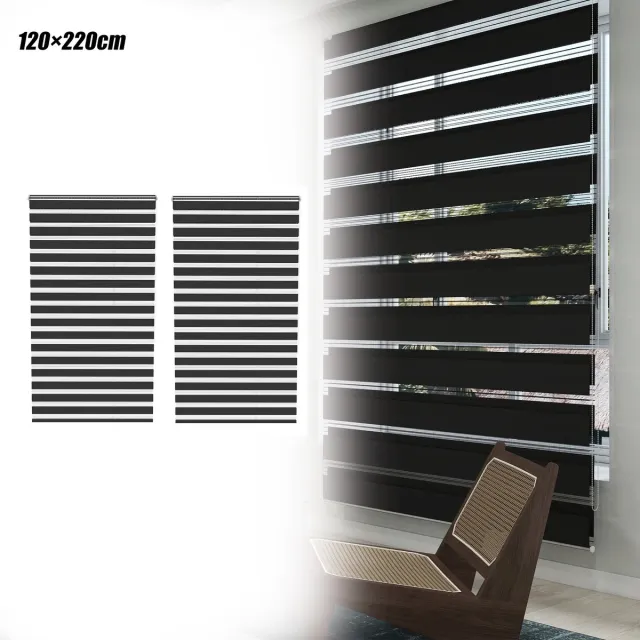 Aufun 2 Stuks Dubbele Verduisterende Rolgordijnen - Zwart 120x220cm - Clipmontage, Boren Niet Nodig, Eenvoudig Te installeren - Geschikt Voor Ramen En Balkondeuren