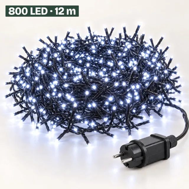 Levano Kerstverlichting Buiten - 800 LED 12 m Koud Wit - Kerstboomverlichting - Clusterverlichting - Kerstlampjes - Lichtsnoer Binnen en Buiten - Lichtslinger Binnen - Kerstlichtjes - Buitenverlichting Kerst - LED Kerstverlichting met Timer