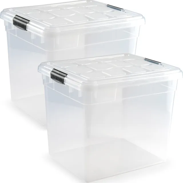 PLASTICFORTE Opbergbox - 4x stuks - met deksel - 35 liter - L42 x B36 x H35 cm - opbergbak Transparant