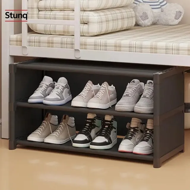 Stunq 2-laags Schoenenrek - Stapelbaar Kunststof Opbergrek voor Onder Bed Zwart
