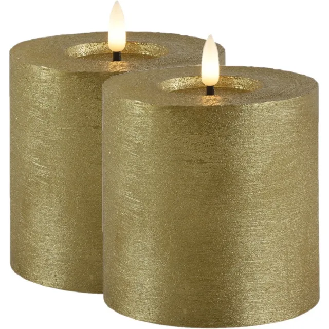 Countryfield Lyon LED kaarsen/stompkaarsen - 2x - goud - D10 x H10 cm - timer Goudkleurig