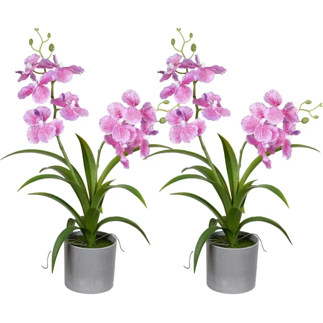 Louis Maes Orchidee bloemen kunstplant in bloempot - 2x - roze bloemen - H38 cm