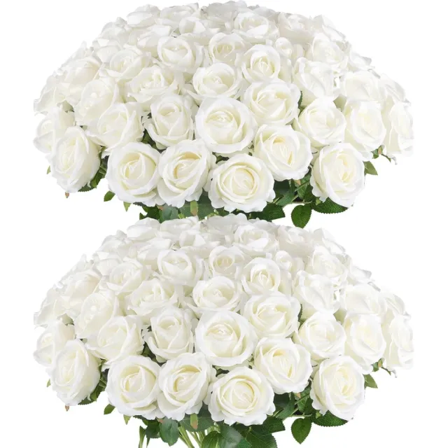 ROSIFY Kunstbloemen Nepbloemen - Kunstrozen - Zijden Bloemen - Set van 50 Kunst Rozen - 50cm - Wit Wit 50 stuks