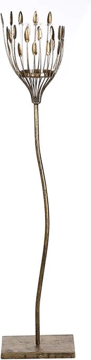 Gilde handwerk Kandelaar - Trevi - Bladmotief - windlicht- kaars - standaard voor kaars -goud -brons Bronskleurig / goudkleurig