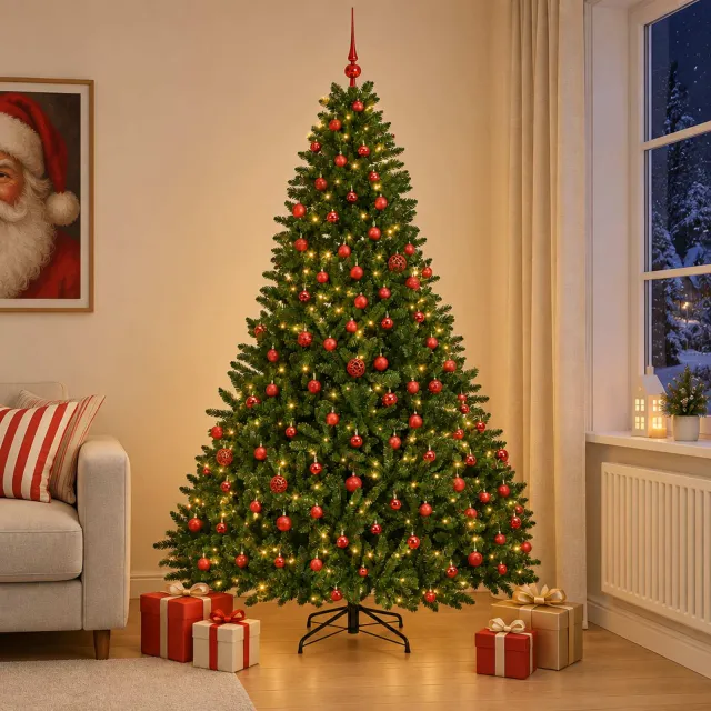 vidaXL Kunstkerstboom lichtgroen met kerstbal 270 cm 300 LED's Warmwit