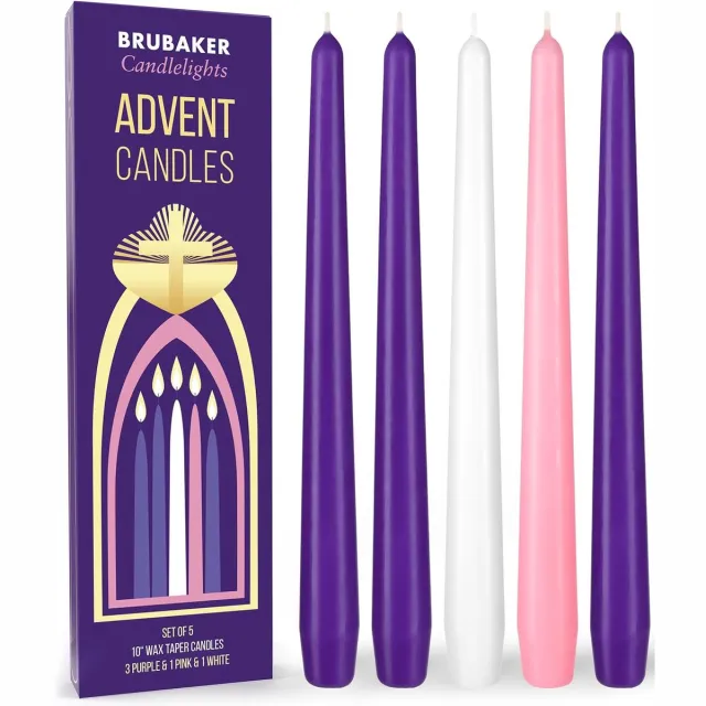 Brubaker Premium Adventskaarsen, 3 x Paars, 1 x Roze En 1 x Wit, 5-Delige Adventsset, Traditionele Kaarsen Voor Adventskransen, Adventsstukken En Andere Kerstdecoraties Paars, Roze En Wit