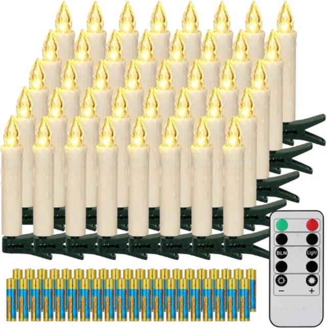 BOG 40 LED Kerstboomkaarsen Draadloos - Met Afstandsbediening Timer - Flikkerend Dimbaar Warm Wit - Kerstverlichting Buiten Waterdicht - Inclusief 40 Batterijen Beige