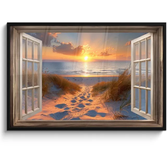 FrameYourWall Poster in lijst - Fotolijst 120x80 cm - Posters - Doorkijk - Strand - Duinen - Zonsondergang - Posterlijst zwart - Decoratie - Wanddecoratie woonkamer - Muurdecoratie slaapkamer Zonsondergang - Duinen