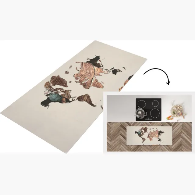 KitchenYeah Keukenloper - Loper keuken - Wereldkaart - Boom - Hout - Keukenloper vinyl Multicolor