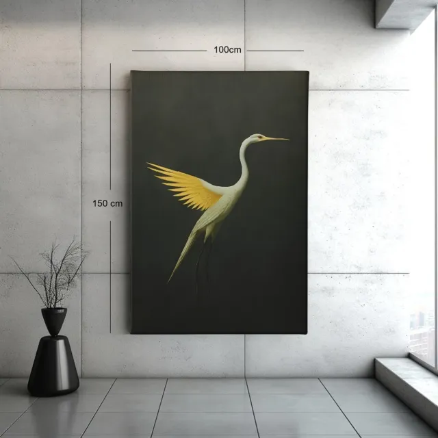 Trendex Global Canvas Schilderij - Reiger Vogel - Wanddecoratie - 60x40x2 cm Zwart