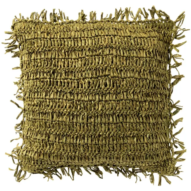 Dutch Decor ANTONIO - sierkussen 45x45 cm - effen kleur - raffia - Olive Branch - groen - Inclusief binnenkussen - Luxe kussens voor woonkamer & bank Olijfgroen