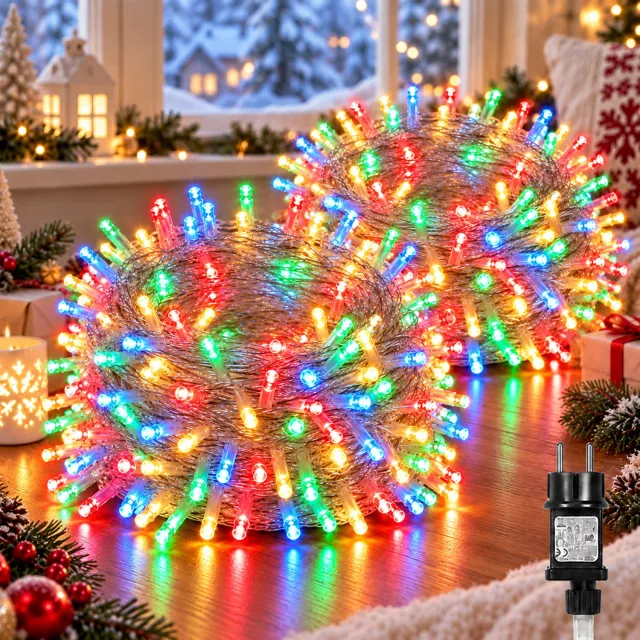 LAPAMAX LED Lichtsnoer Buiten 2 Stuks-Fairy Lights IP44-Kerstverlichting Buiten-Lichtslinger met Veilige 31V Laagspanning&Energiezuinig-Timer 6U/18U-8 Lichtstanden&Geheugen voor Tuin,Balkon&Kerstboom-100 LED-10m-Multicolor