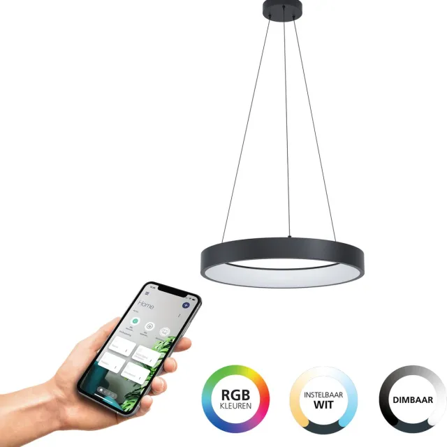 Eglo connect.z Marghera-Z Smart Hanglamp - Ø 60 cm - Zwart/Wit - Instelbaar RGB & wit licht - Dimbaar - Zigbee