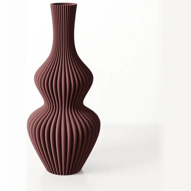 Fleuriek Grote Vaas - Rood - H50 cm - Vaas voor zijden bloemen - Moderne decoratieve vaas gemaakt van duurzaam kunststof - Geribbelde vaas